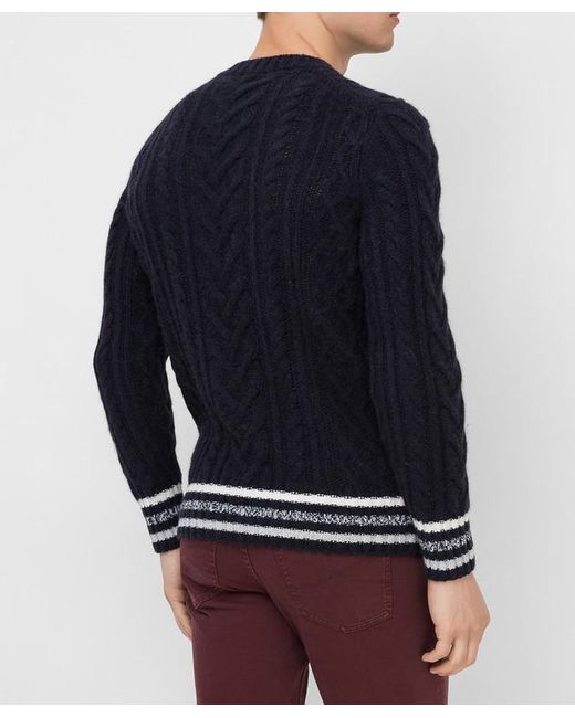Brunello Cucinelli Blue Monili-Trim Striped Cable-Knit Jumper for men
