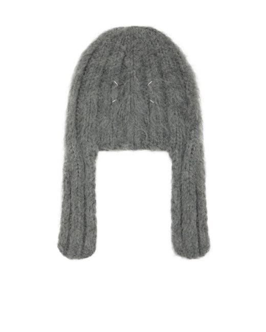 Maison Margiela Gray Ribbed Beanie Hat for men