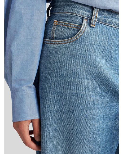 Etro Blue High-Waist Pegaso-Embroidered Wide-Leg Jeans