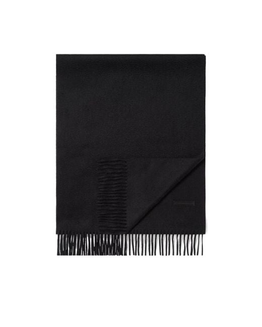 Zegna Black Logo Patch Fringed Scarf for men
