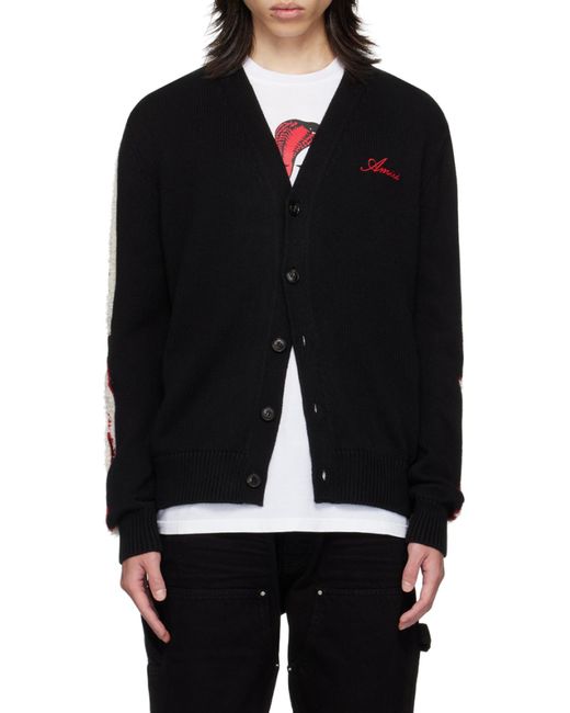 Amiri Black Cardigan With Bones Motif And Logo for men