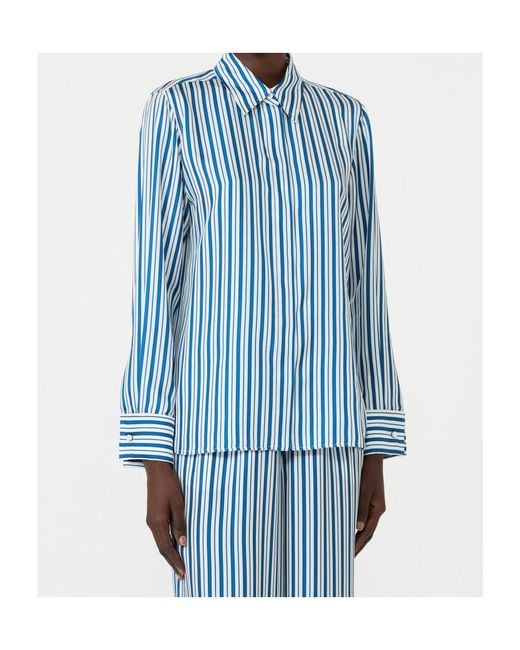 Max Mara Blue Stripe-Print Silk Shirt