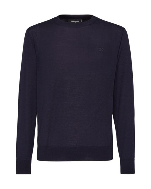 DSquared² Blue Crewneck Straight Hem Pullover for men