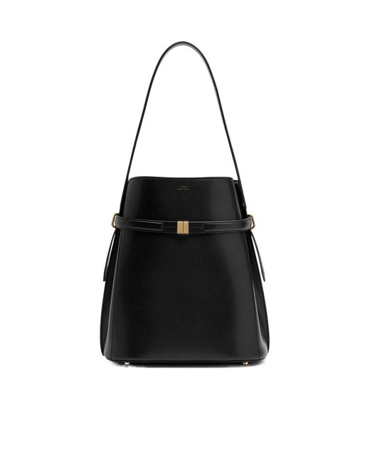 Totême Black Logo Leather Bucket Bag