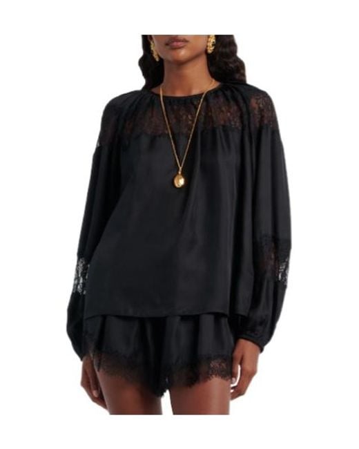 Ulla Johnson Black Bess Lace-Trimmed Silk Blouse