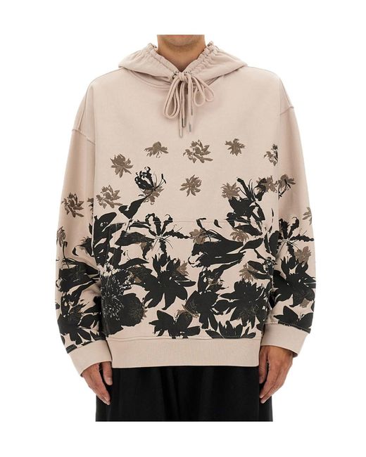 Dries Van Noten Gray Floral Printed Drawstring Hoodie for men