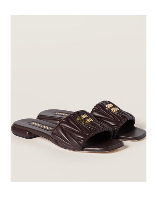 Miu Miu Black Matelassé Nappa Leather Slides
