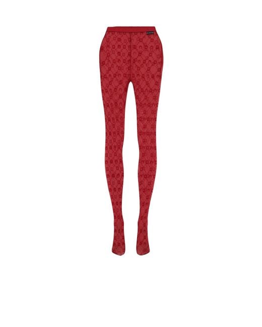 MARINE SERRE Red All-Over Moon Printed High-Waisted Tights