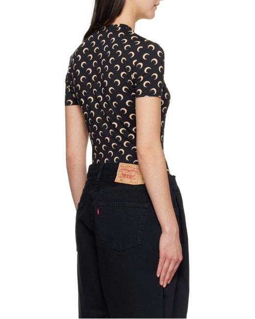 MARINE SERRE Black Crescent Print Crewneck T-Shirt