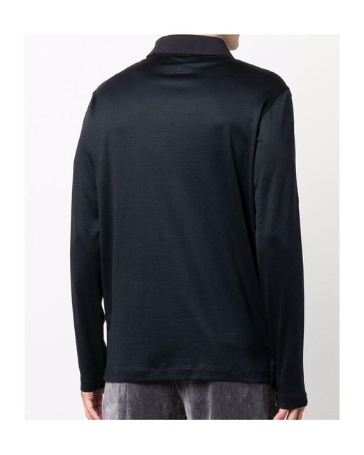 Emporio Armani Blue Logo Detailed Long-Sleeved Polo Shirt for men