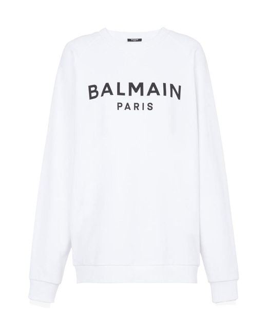 Balmain White Logo Printed Long-Sleeved Sweatshirt for men