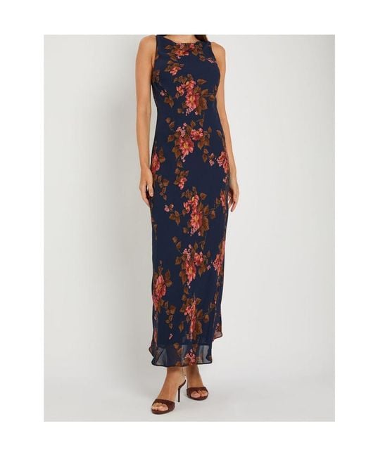 Reformation Blue Prescott Floral Print Chiffon Maxi Dress
