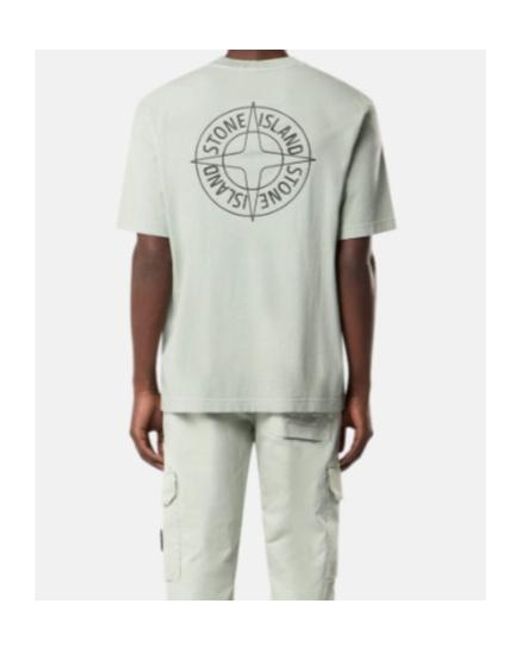 Stone Island White Logo Printed Crewneck T-Shirt for men