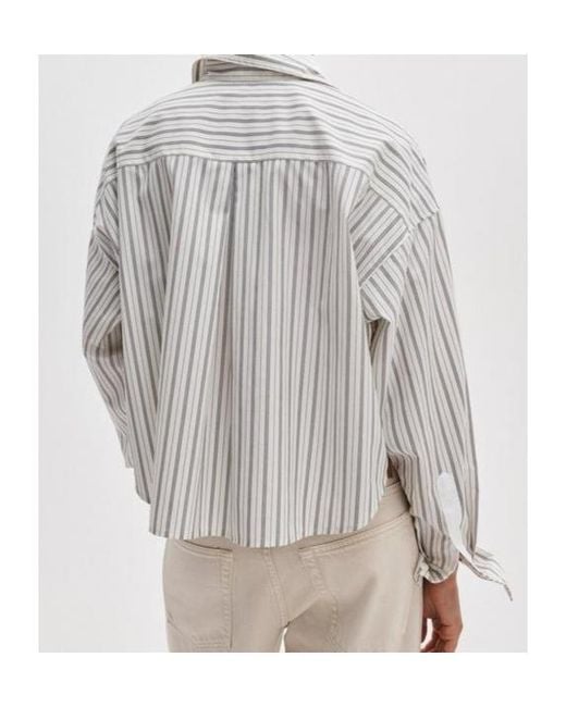 Rag & Bone White Marin Striped Cropped Shirt