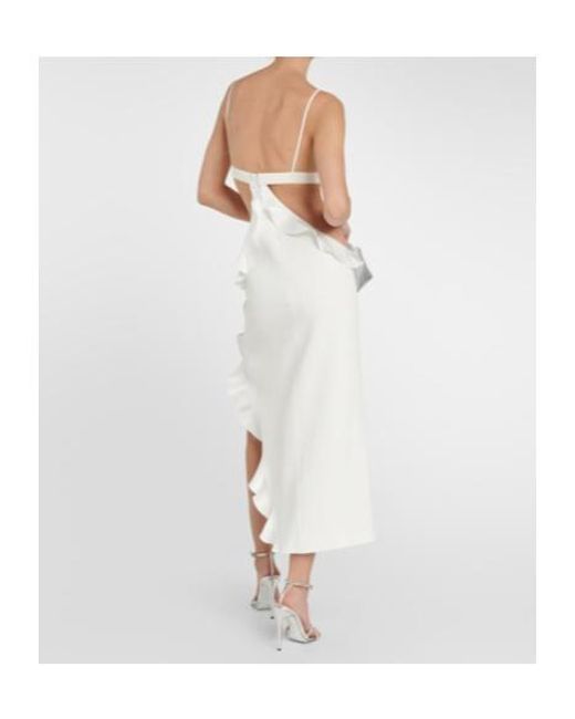 David Koma White Ruffle-Trimmed Asymmetrical Cutout Midi Dress
