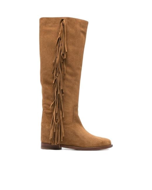 Via Roma 15 Brown Fringe-Detail Knee Length Boots