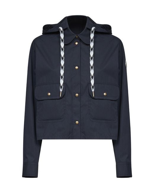 Moncler Blue Drawstring Hooded Shirt Jacket