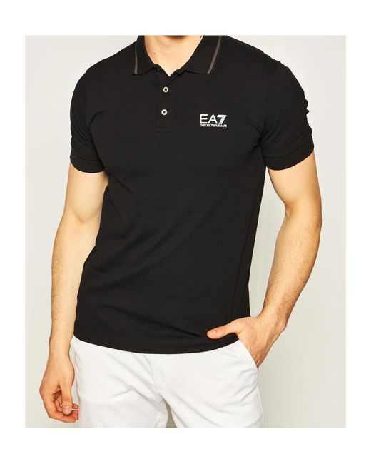 EA7 Blue Logo-Print Polo Shirt for men
