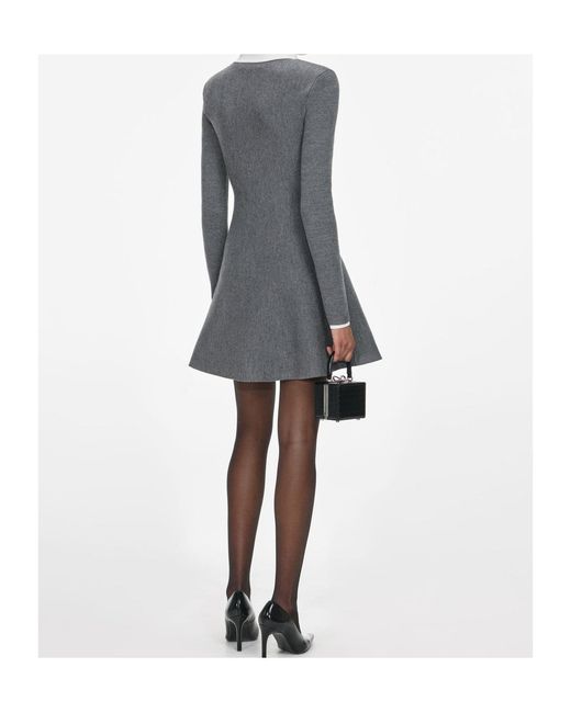 Self-Portrait Gray Crochet Flower Collared Knitted Mini Dress