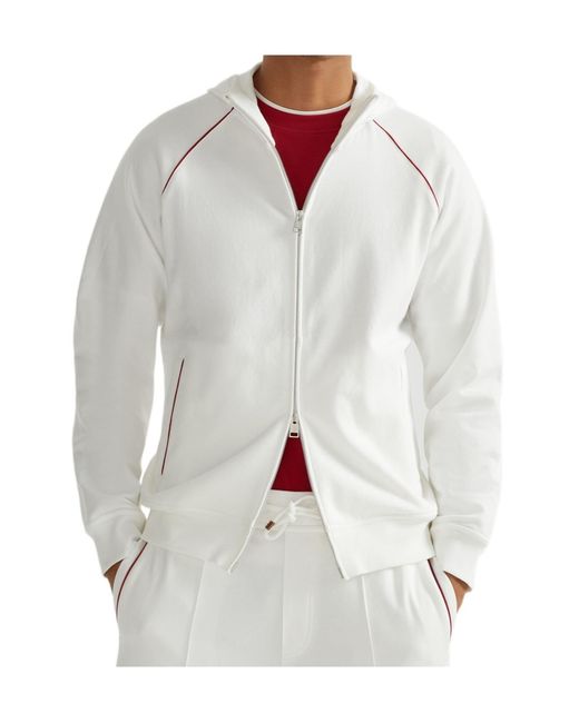Brunello Cucinelli White Zip-Up Hoodie for men