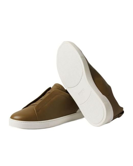 Zegna Brown Triple Stitch Sneakers for men