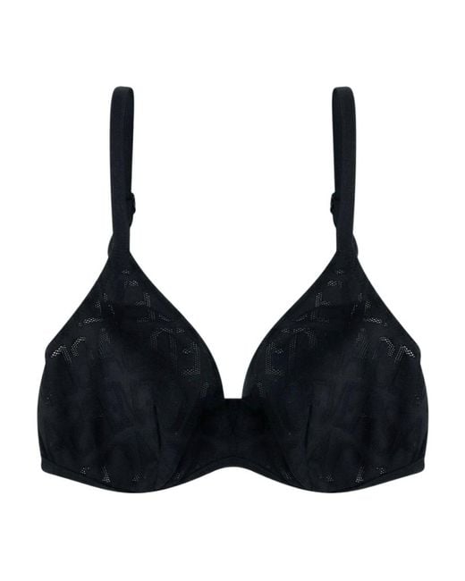 Versace Black Allover Logo Mesh Stretched Triangle Bra