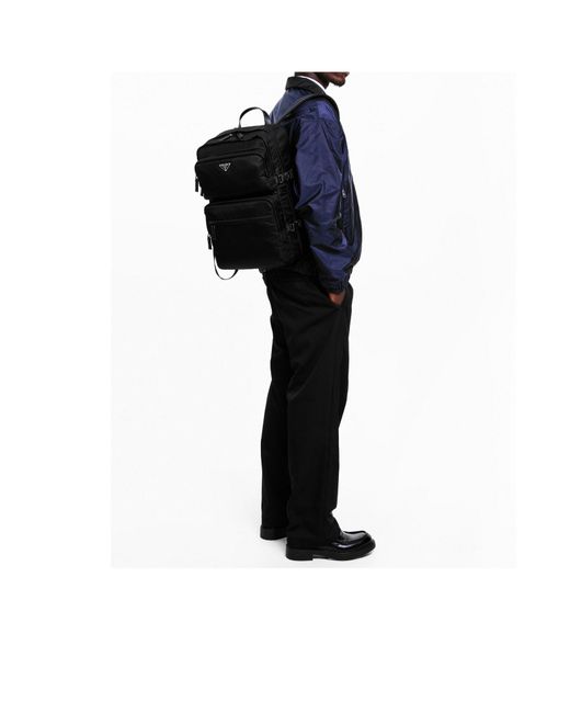 Prada Black Triangular Logo Backpack for men