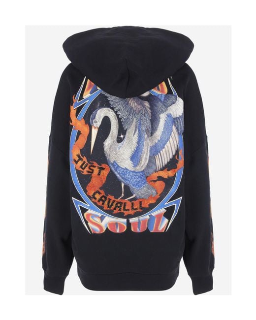 Just Cavalli Blue Rhinestone Graphic Hoodie