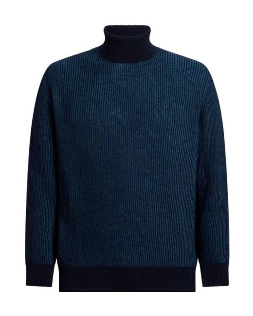 Etro Blue Ribbed Turtleneck Sweater for men
