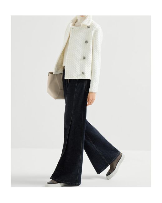 Brunello Cucinelli White Cable-Knit Buttoned Blazer