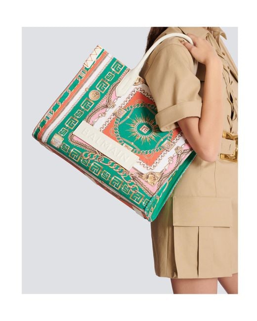 Balmain Green Printed B-Army Medium Tote Bag