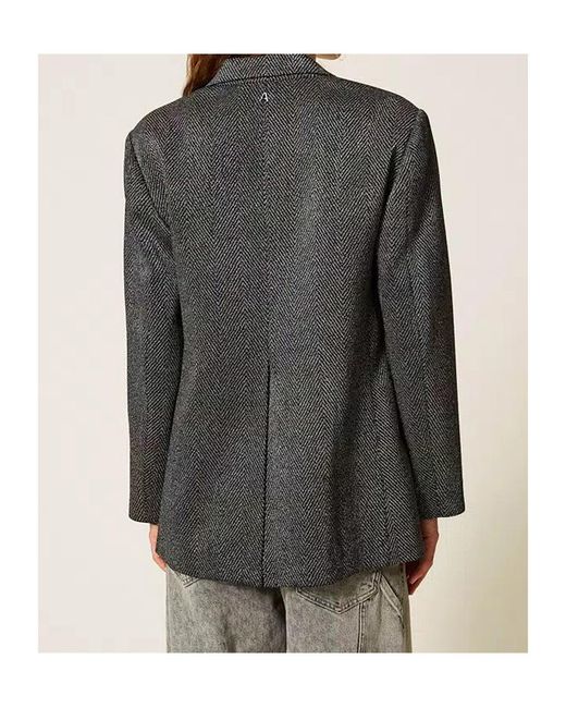 Twinset Gray Herringbone Double-Breasted Blazer