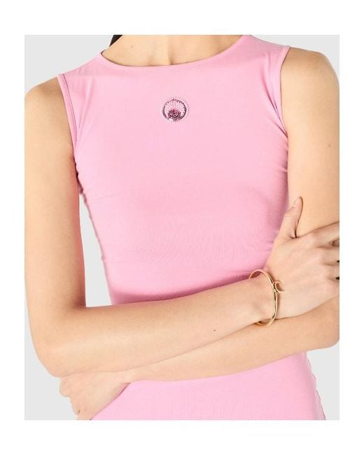 MARINE SERRE Pink Embellished Logo Asymetrical Midi Dress