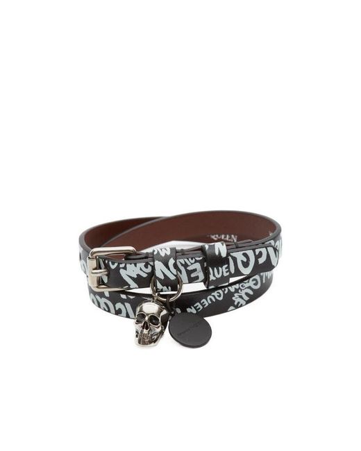 McQueen White Grafitti Print Wraparound Bracelet for men