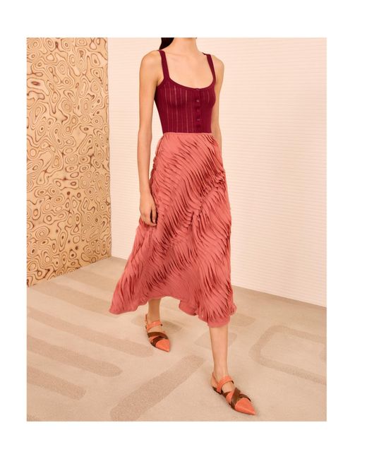 Ulla Johnson Red Patchwork Midi Skirt