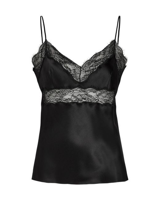 Nili Lotan Black Felicie Lace-Trim Silk Cami Top