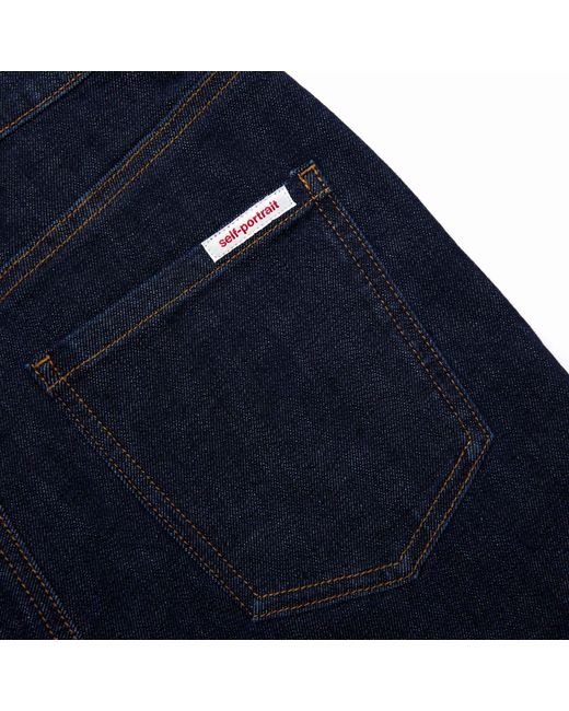 Self-Portrait Black Logo Patch Barrel-Leg Jeans