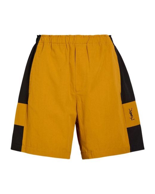 Saint Laurent Yellow Logo Panelled Cotton Shorts