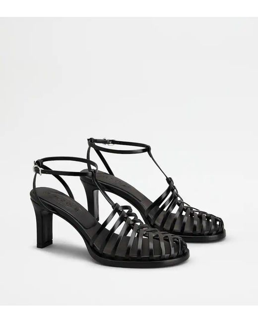 Tod's Black 75Mm Leather Sandals