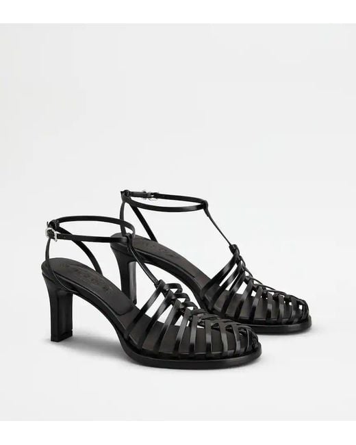 Tod's Black 75Mm Leather Sandals