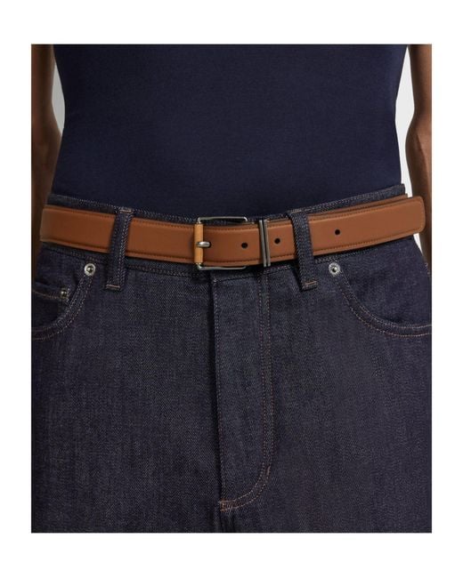 Zegna Brown Leather Wood-Effect Buckle Belt for men