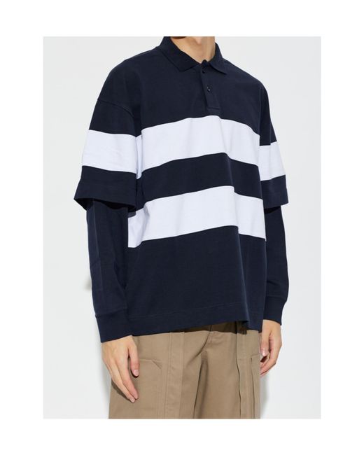 DARKPARK Blue Zack Striped Long-Sleeve Polo Shirt for men