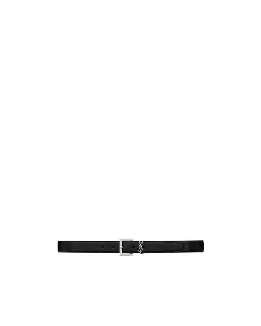 Saint Laurent White Cassandre Logo Plaque Buckled Belt for men