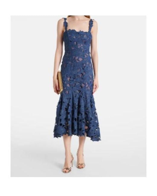 Oscar de la Renta Blue Guipure Lace Midi Dress