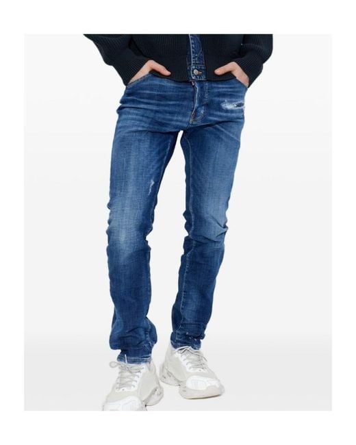 DSquared² Blue Distressed Straight Leg Jeans for men