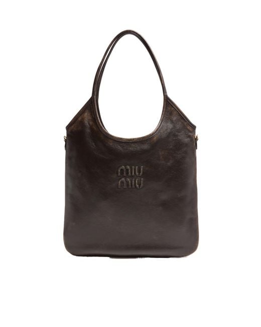 Miu Miu Black Aged Nappa Leather Ivy Bag