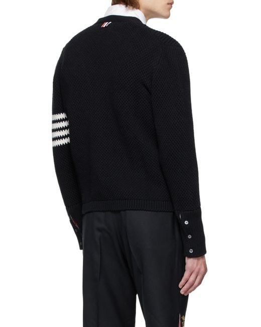 Thom Browne Black Seed Stitch Cotton 4-Bar High-Neck Cardigan for men