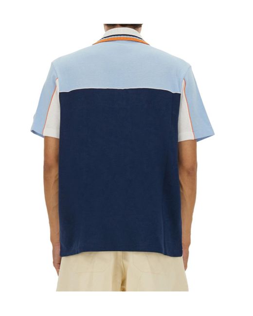 Casablanca Blue Colour-Block Zip-Neck Polo Shirt for men