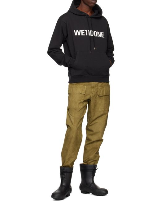 we11done Black Logo-Print Drawstring Hoodie for men
