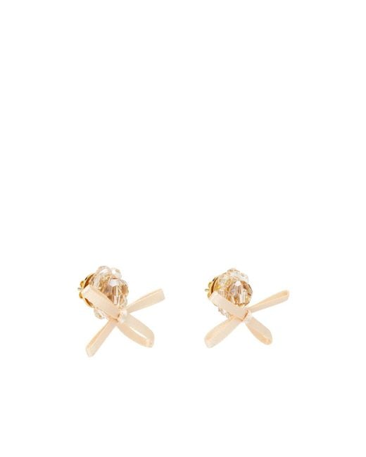 Simone Rocha White Petite Bow Daisy Satin Earrings